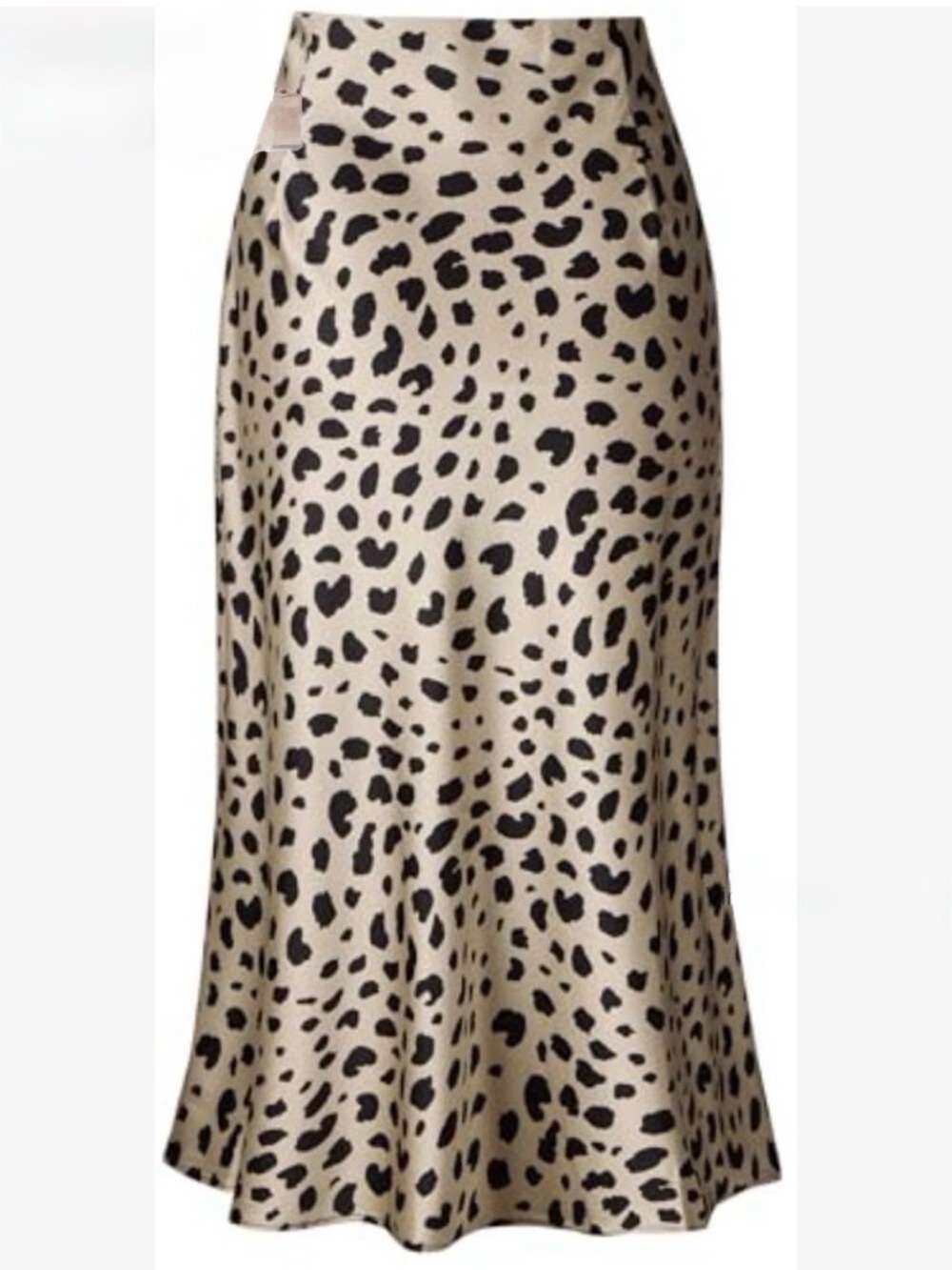 Satin Animal Print Midi Skirt - Beige/Black